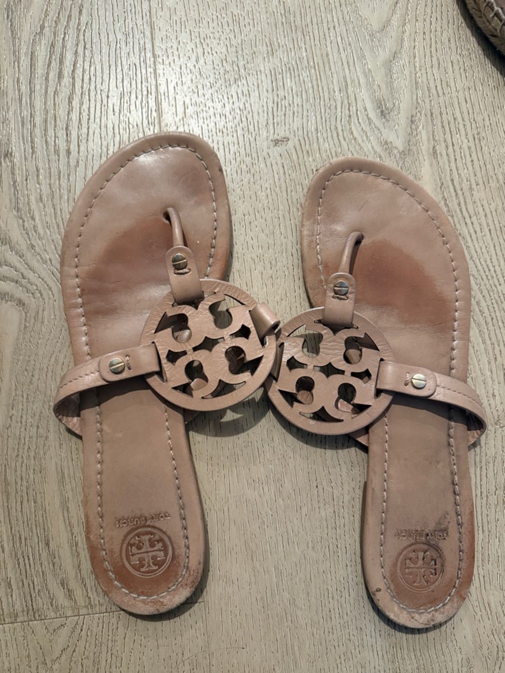 Tory Burch Blush Leather Logo Thong Sandals
